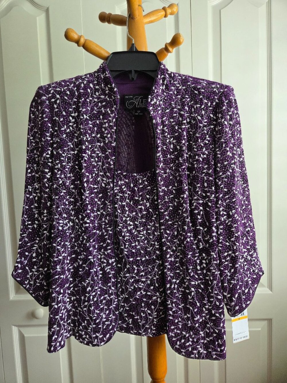Alex Evenings Womens Purple Glitter Vine 2‎ Piece Jacket and Tank Top Set SP